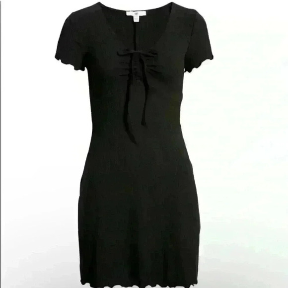 BP. Tie Front Lettuce Edge Rib Dress in Black - Size 2X (NWT) - Picture 2 of 5